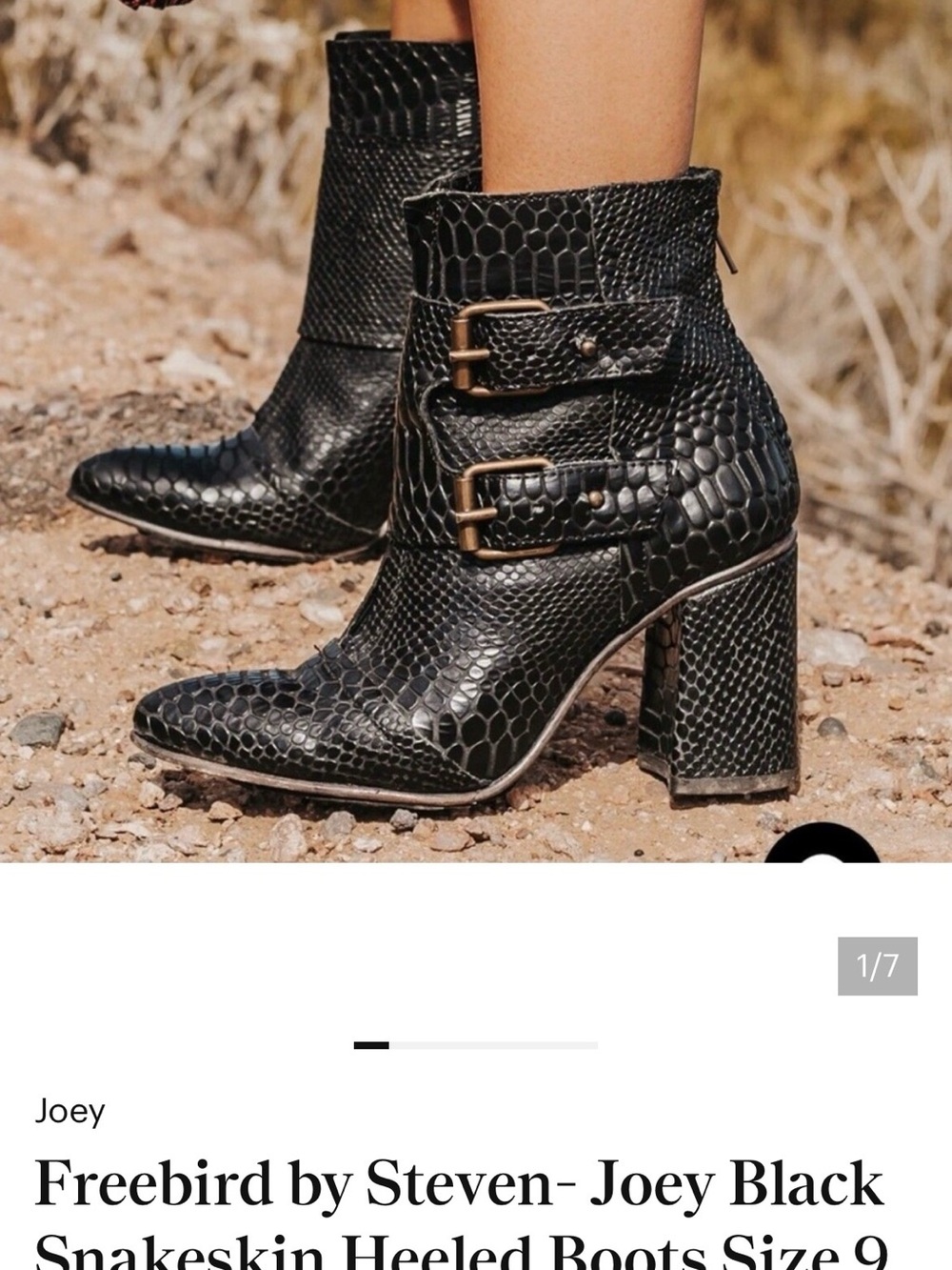 Joey Black Snakeskin Heeled Ankle Boots with Buckle Straps